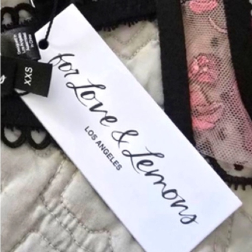 For Love And Lemons Floral Lace Bra in Black and Pink in XXS - Picture 3 of 3